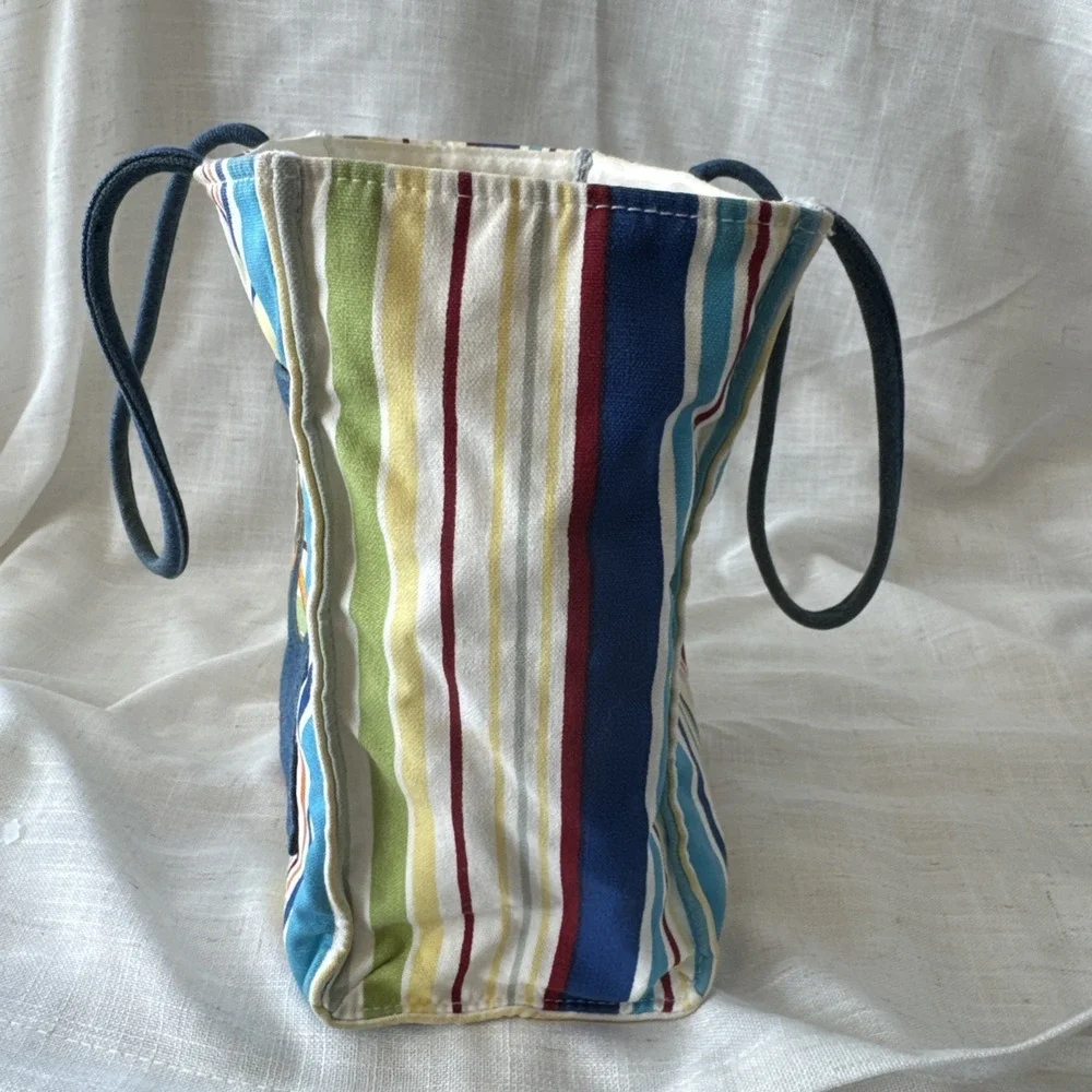 Longaberger Flip-Flop Striped Fabric Bag Beach Vacation Summer Handle Vintage